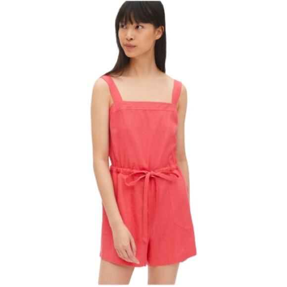 Gap Women's Romper Pink Adjustable Straps Linen Blend Salmon Pink New Size 14 - Picture 13 of 13